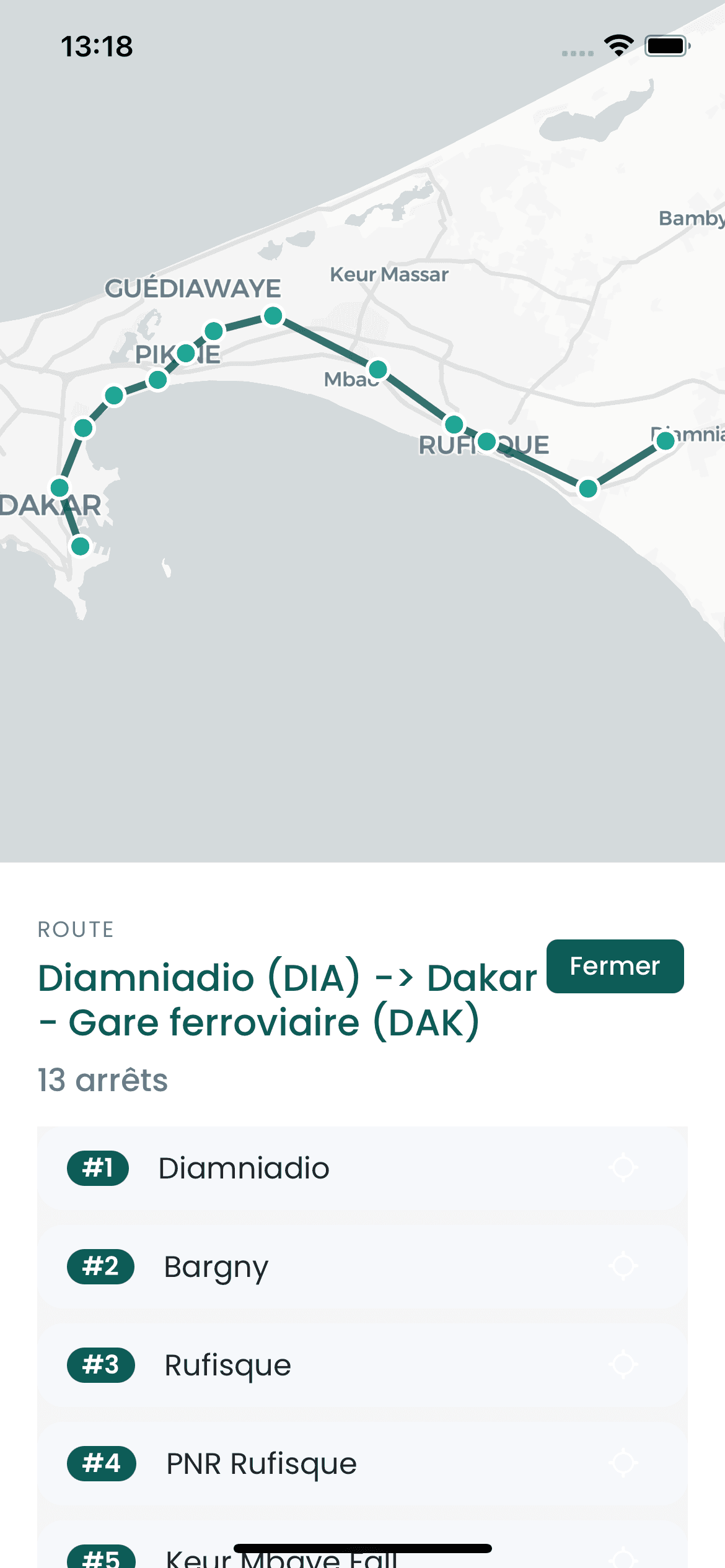 Carte des itinéraires — Diamniadio-Dakar
